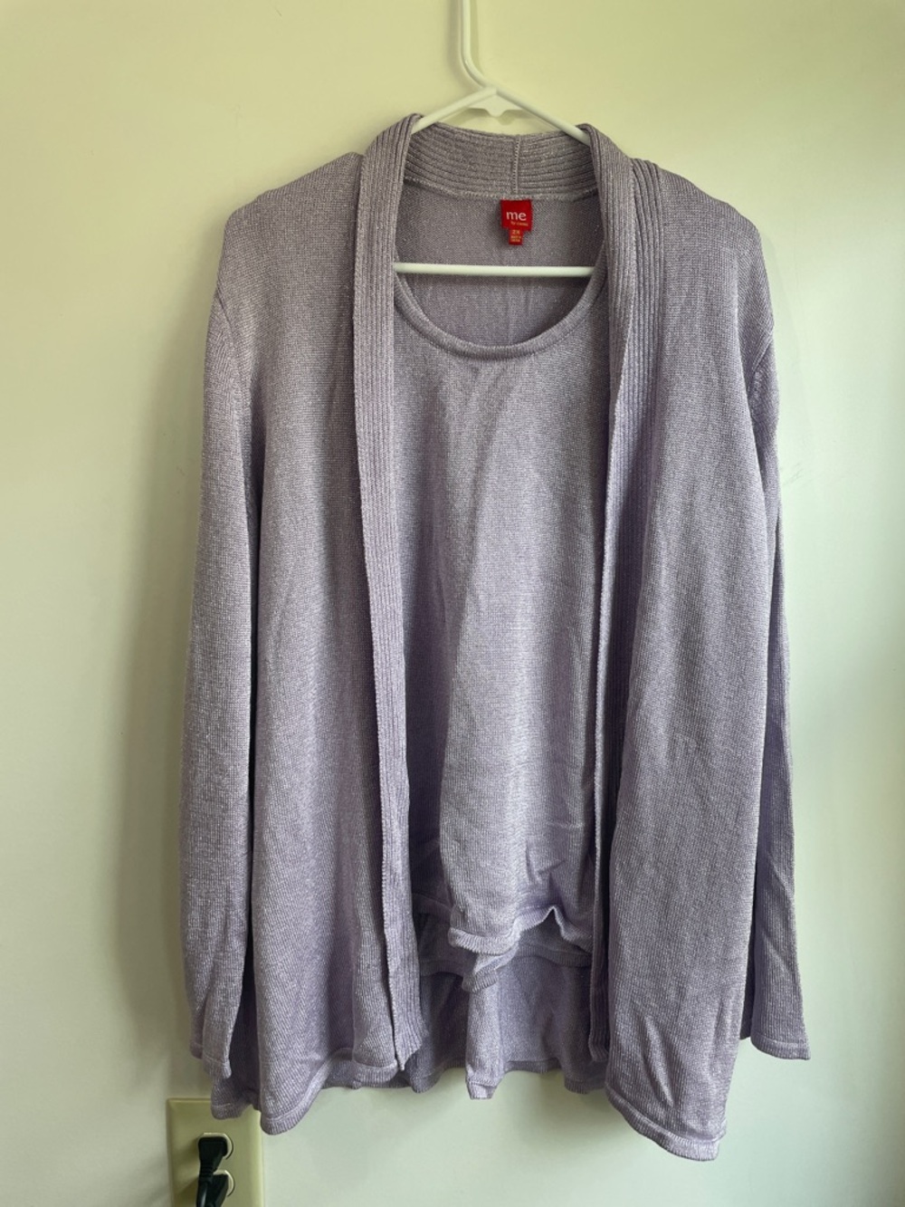 me by Emme Metallic Lavender Open-Front Cardigan/Tank Sweater Set 2X